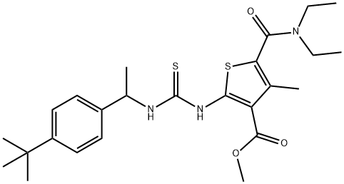 methyl 2-(3-(1-(4-(tert-butyl)phenyl)ethyl)thioureido)-5-(diethylcarbamoyl)-4-methylthiophene-3-carboxylate 化学構造式