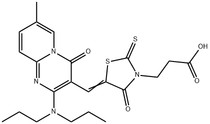 3-[(5Z)-5-{[2-(dipropylamino)-7-methyl-4-oxo-4H-pyrido[1,2-a]pyrimidin-3-yl]methylidene}-4-oxo-2-thioxo-1,3-thiazolidin-3-yl]propanoic acid 结构式
