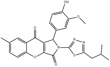 1-(4-hydroxy-3-methoxyphenyl)-2-(5-isobutyl-1,3,4-thiadiazol-2-yl)-7-methyl-1,2-dihydrochromeno[2,3-c]pyrrole-3,9-dione Struktur