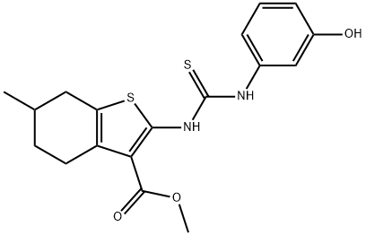 methyl 2-(3-(3-hydroxyphenyl)thioureido)-6-methyl-4,5,6,7-tetrahydrobenzo[b]thiophene-3-carboxylate 化学構造式