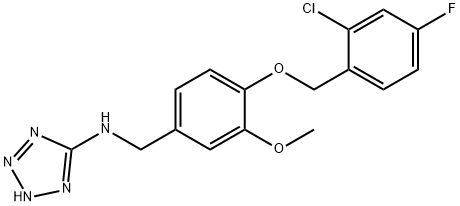 N-{4-[(2-chloro-4-fluorobenzyl)oxy]-3-methoxybenzyl}-1H-tetrazol-5-amine 化学構造式