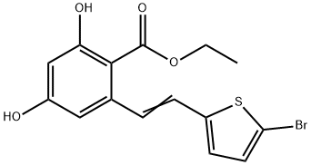 2-[2-(5-Bromo-thiophen-2-yl)-vinyl]-4,6-dihydroxy-benzoic acid ethyl ester 结构式