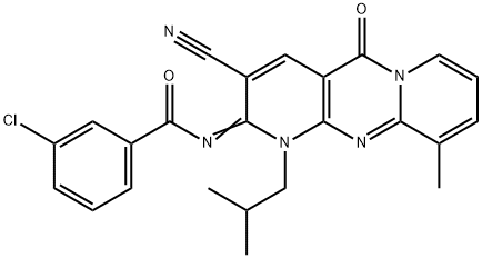 3-chloro-N-(3-cyano-1-isobutyl-10-methyl-5-oxo-1,5-dihydro-2H-dipyrido[1,2-a:2,3-d]pyrimidin-2-ylidene)benzamide,840517-70-6,结构式