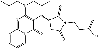 3-[(5Z)-5-{[2-(dipropylamino)-4-oxo-4H-pyrido[1,2-a]pyrimidin-3-yl]methylidene}-4-oxo-2-thioxo-1,3-thiazolidin-3-yl]propanoic acid 结构式