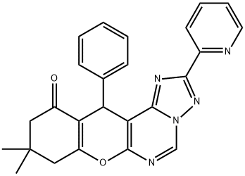 9,9-dimethyl-12-phenyl-2-(pyridin-2-yl)-8,9,10,12-tetrahydro-11H-chromeno[3,2-e][1,2,4]triazolo[1,5-c]pyrimidin-11-one Struktur