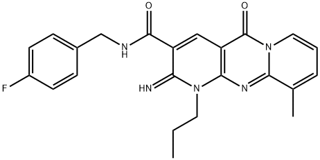 N-(4-fluorobenzyl)-2-imino-10-methyl-5-oxo-1-propyl-1,5-dihydro-2H-dipyrido[1,2-a:2,3-d]pyrimidine-3-carboxamide 化学構造式