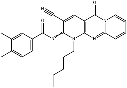 N-(3-cyano-5-oxo-1-pentyl-1,5-dihydro-2H-dipyrido[1,2-a:2,3-d]pyrimidin-2-ylidene)-3,4-dimethylbenzamide Struktur