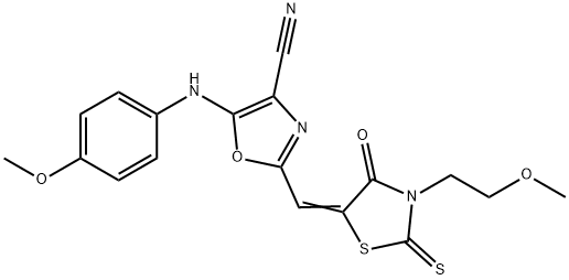 2-{(E)-[3-(2-methoxyethyl)-4-oxo-2-thioxo-1,3-thiazolidin-5-ylidene]methyl}-5-[(4-methoxyphenyl)amino]-1,3-oxazole-4-carbonitrile Structure