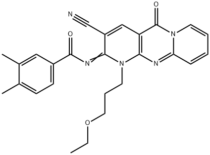 N-[3-cyano-1-(3-ethoxypropyl)-5-oxo-1,5-dihydro-2H-dipyrido[1,2-a:2,3-d]pyrimidin-2-ylidene]-3,4-dimethylbenzamide 结构式