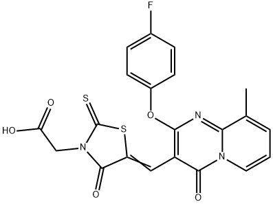 [(5Z)-5-{[2-(4-fluorophenoxy)-9-methyl-4-oxo-4H-pyrido[1,2-a]pyrimidin-3-yl]methylidene}-4-oxo-2-thioxo-1,3-thiazolidin-3-yl]acetic acid 结构式