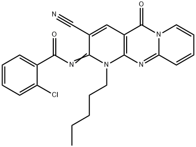 2-chloro-N-(3-cyano-5-oxo-1-pentyl-1,5-dihydro-2H-dipyrido[1,2-a:2,3-d]pyrimidin-2-ylidene)benzamide Struktur