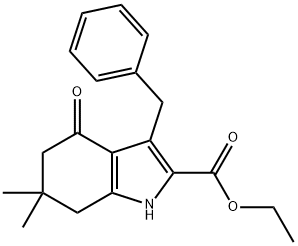 ethyl 3-benzyl-6,6-dimethyl-4-oxo-4,5,6,7-tetrahydro-1H-indole-2-carboxylate Struktur