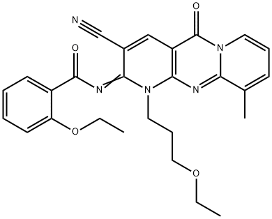 N-[3-cyano-1-(3-ethoxypropyl)-10-methyl-5-oxo-1,5-dihydro-2H-dipyrido[1,2-a:2,3-d]pyrimidin-2-ylidene]-2-ethoxybenzamide 化学構造式