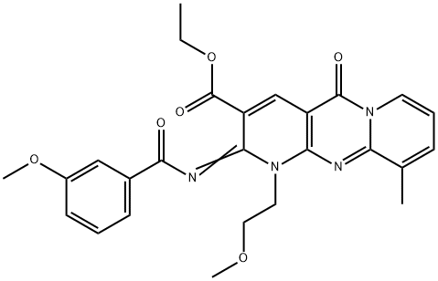 ethyl 2-[(3-methoxybenzoyl)imino]-1-(2-methoxyethyl)-10-methyl-5-oxo-1,5-dihydro-2H-dipyrido[1,2-a:2,3-d]pyrimidine-3-carboxylate Structure