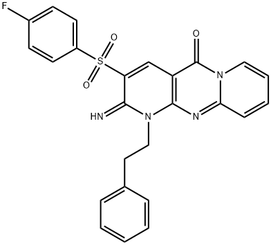 3-[(4-fluorophenyl)sulfonyl]-2-imino-1-(2-phenylethyl)-1,2-dihydro-5H-dipyrido[1,2-a:2,3-d]pyrimidin-5-one Struktur