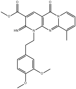 methyl 1-[2-(3,4-dimethoxyphenyl)ethyl]-2-imino-10-methyl-5-oxo-1,5-dihydro-2H-dipyrido[1,2-a:2,3-d]pyrimidine-3-carboxylate 化学構造式