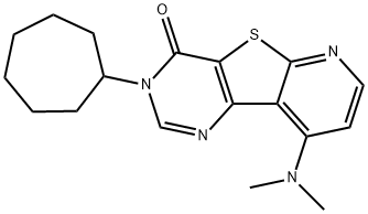 3-cycloheptyl-9-(dimethylamino)pyrido[3',2':4,5]thieno[3,2-d]pyrimidin-4(3H)-one 化学構造式