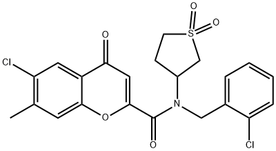 6-chloro-N-(2-chlorobenzyl)-N-(1,1-dioxidotetrahydrothiophen-3-yl)-7-methyl-4-oxo-4H-chromene-2-carboxamide 结构式