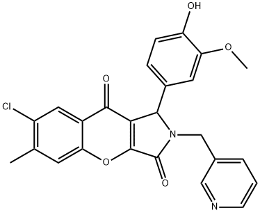 7-chloro-1-(4-hydroxy-3-methoxyphenyl)-6-methyl-2-(3-pyridinylmethyl)-1,2-dihydrochromeno[2,3-c]pyrrole-3,9-dione,874128-36-6,结构式