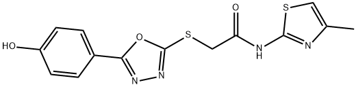 2-{[5-(4-hydroxyphenyl)-1,3,4-oxadiazol-2-yl]sulfanyl}-N-(4-methyl-1,3-thiazol-2-yl)acetamide 结构式