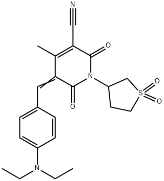 5-[4-(diethylamino)benzylidene]-1-(1,1-dioxidotetrahydro-3-thienyl)-4-methyl-2,6-dioxo-1,2,5,6-tetrahydro-3-pyridinecarbonitrile,877804-65-4,结构式