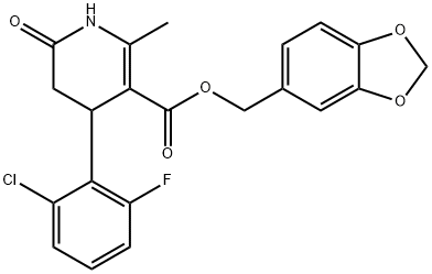 benzo[d][1,3]dioxol-5-ylmethyl 4-(2-chloro-6-fluorophenyl)-2-methyl-6-oxo-1,4,5,6-tetrahydropyridine-3-carboxylate 化学構造式