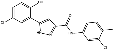 5-(5-chloro-2-hydroxyphenyl)-N-(3-chloro-4-methylphenyl)-1H-pyrazole-3-carboxamide,879441-60-8,结构式