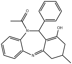 1-(1-hydroxy-3-methyl-11-phenyl-3,4-dihydro-2H-dibenzo[b,e][1,4]diazepin-10(11H)-yl)ethanone Struktur