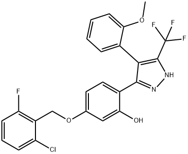 5-[(2-chloro-6-fluorobenzyl)oxy]-2-[4-(2-methoxyphenyl)-5-(trifluoromethyl)-1H-pyrazol-3-yl]phenol,879475-73-7,结构式