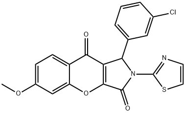 1-(3-chlorophenyl)-6-methoxy-2-(1,3-thiazol-2-yl)-1,2-dihydrochromeno[2,3-c]pyrrole-3,9-dione 结构式