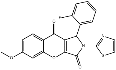 1-(2-fluorophenyl)-6-methoxy-2-(1,3-thiazol-2-yl)-1,2-dihydrochromeno[2,3-c]pyrrole-3,9-dione,879578-70-8,结构式