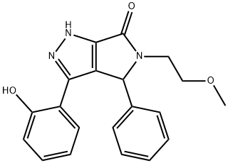 3-(2-hydroxyphenyl)-5-(2-methoxyethyl)-4-phenyl-4,5-dihydropyrrolo[3,4-c]pyrazol-6(1H)-one Struktur