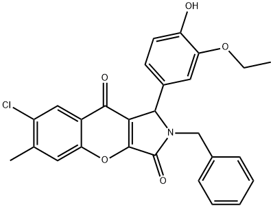 2-benzyl-7-chloro-1-(3-ethoxy-4-hydroxyphenyl)-6-methyl-1,2-dihydrochromeno[2,3-c]pyrrole-3,9-dione Struktur