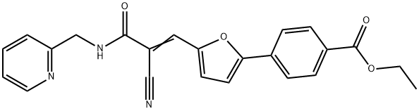 (E)-ethyl 4-(5-(2-cyano-3-oxo-3-((pyridin-2-ylmethyl)amino)prop-1-en-1-yl)furan-2-yl)benzoate 化学構造式