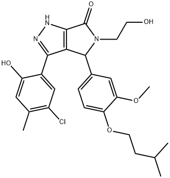 3-(5-chloro-2-hydroxy-4-methylphenyl)-5-(2-hydroxyethyl)-4-[4-(isopentyloxy)-3-methoxyphenyl]-4,5-dihydropyrrolo[3,4-c]pyrazol-6(1H)-one Struktur