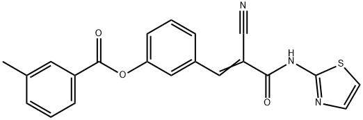 (E)-3-(2-cyano-3-oxo-3-(thiazol-2-ylamino)prop-1-en-1-yl)phenyl 3-methylbenzoate Structure