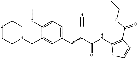 (E)-ethyl 2-(2-cyano-3-(4-methoxy-3-(thiomorpholinomethyl)phenyl)acrylamido)thiophene-3-carboxylate 结构式