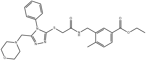 ethyl 4-methyl-3-((2-((5-(morpholinomethyl)-4-phenyl-4H-1,2,4-triazol-3-yl)thio)acetamido)methyl)benzoate,893764-82-4,结构式