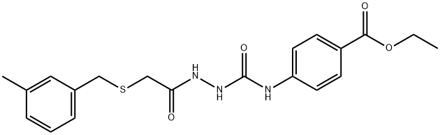 ethyl 4-(2-(2-((3-methylbenzyl)thio)acetyl)hydrazinecarboxamido)benzoate Struktur