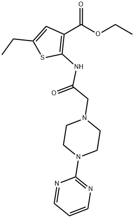 ethyl 5-ethyl-2-(2-(4-(pyrimidin-2-yl)piperazin-1-yl)acetamido)thiophene-3-carboxylate 化学構造式