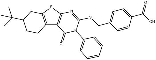4-(((7-(tert-butyl)-4-oxo-3-phenyl-3,4,5,6,7,8-hexahydrobenzo[4,5]thieno[2,3-d]pyrimidin-2-yl)thio)methyl)benzoic acid Struktur