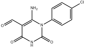 6-アミノ-1-(4-クロロフェニル)-2,4-ジオキソ-1,2,3,4-テトラヒドロピリミジン-5-カルブアルデヒド 化学構造式