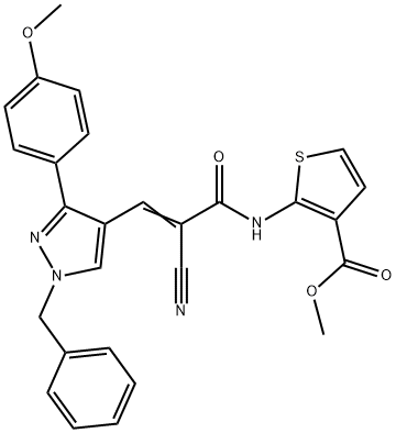 (E)-methyl 2-(3-(1-benzyl-3-(4-methoxyphenyl)-1H-pyrazol-4-yl)-2-cyanoacrylamido)thiophene-3-carboxylate,955868-80-1,结构式