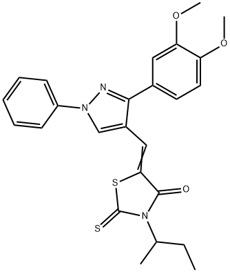 (5Z)-3-(butan-2-yl)-5-{[3-(3,4-dimethoxyphenyl)-1-phenyl-1H-pyrazol-4-yl]methylidene}-2-thioxo-1,3-thiazolidin-4-one 结构式