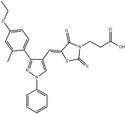 3-[(5Z)-5-{[3-(4-ethoxy-2-methylphenyl)-1-phenyl-1H-pyrazol-4-yl]methylidene}-4-oxo-2-thioxo-1,3-thiazolidin-3-yl]propanoic acid Struktur
