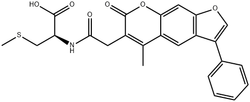 (R)-2-(2-(5-methyl-7-oxo-3-phenyl-7H-furo[3,2-g]chromen-6-yl)acetamido)-3-(methylthio)propanoic acid 化学構造式