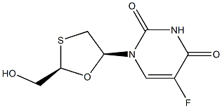 5-fluoro-1-((2R,5S)-2-(hydroxymethyl)-1,3-oxathiolan-5-yl)pyrimidine-2,4(1H,3H)-dione 化学構造式