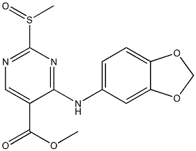 4-(Benzo[1,3]dioxol-5-ylamino)-2-methanesulfinyl-pyrimidine-5-carboxylic acid methyl ester 化学構造式