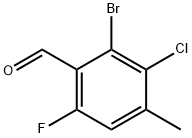 2-Bromo-3-chloro-6-fluoro-4-methyl-benzaldehyde Struktur