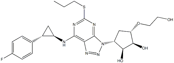 (1S,2S,3R,5S)-3-(7-(((1R,2S)-2-(4-fluorophenyl)cyclopropyl)amino)-5-(propylthio)-3H-[1,2,3]triazolo[4,5-d]pyrimidin-3-yl)-5-(2-hydroxyethoxy)cyclopentane-1,2-diol Struktur